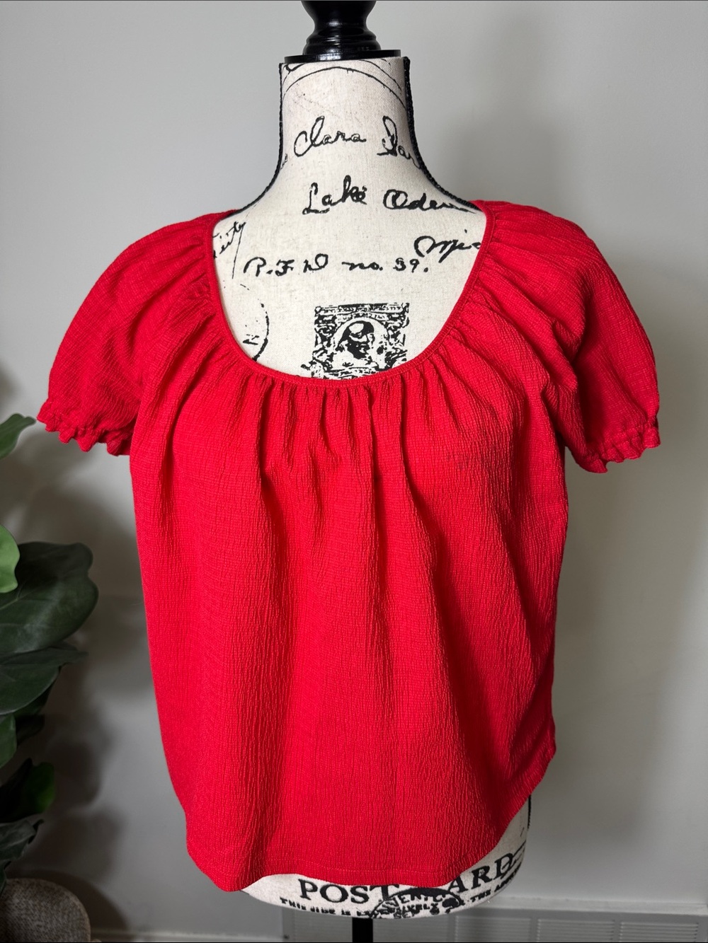 Madewell Red Short-Sleeve Scoop Neck Blouse